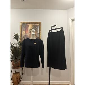 Simonton Studio Women's 2 Piece Skirt Jacket Size 12 Black Long Sleeve Button